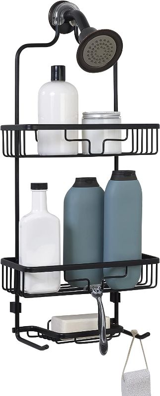 Photo 1 of Zenna Home Hanging Shower Caddy, Over the Shower Head Bathroom Storage, Rustproof, No Drilling, Bath Organizer with 2 Shelves, Soap Tray, Razor Holders and Hooks, Black
