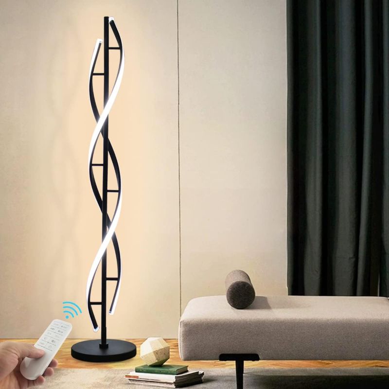 Photo 1 of ZxWLife Modern Floor Lamp for Living Room, LED 40W/2500LM Remote Dimming and Color-Changing Bright Floor Tall Lamp,Large Spiral 57" Black Standing Lamp for Living Room Bedroom Offices Lighting
