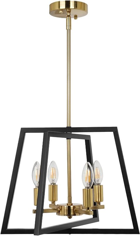 Photo 1 of 
ZOSIMIO Black Brass Farmhouse Lantern Chandelier, Gold Modern Industrial Bird Cage Foyer Pendant Light, 4- Light Rustic Hanging Lighting Fixture for Kitchen..