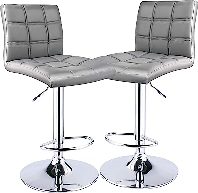 Photo 1 of Leader Modern Square Back Bar Stools, Adjustable Swivel Bar Stool Set of 2, Bar Chair with Back (Light Grey)