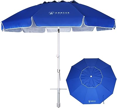 Photo 1 of AMMSUN 8FT Large Beach Umbrella with sand anchor, Heavy Duty High Wind Portable Outdoor Umbrella with UPF50+ UV Protection,Air Vents, Push Button Tilt Pole, Windproof Sunshade Shelter for Patio Garden Beach Pool Backyard