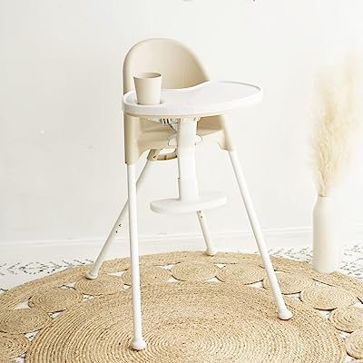 Photo 1 of FUNNY SUPPLY 3-in-1 Cute Folding High Chair, Perfect Modern Space Saving Highchair with Detachable Double Tray, 3-Point Harness, Cream Color