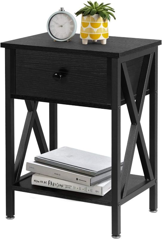 Photo 1 of 
VECELO Versatile Nightstands X-Design Side End Table Night Stand Storage Shelf with Bin Drawer for Living Room Bedroom,Black