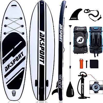 Photo 1 of AKSPORT 10'6"×32"×6" Inflatable Stand Up Paddle Board with Premium Non-Slip Deck,Travel Backpack,Adjustable Paddle,Pump,Leash for Youth & Adult Ultra-Light Surfing SUP Boards