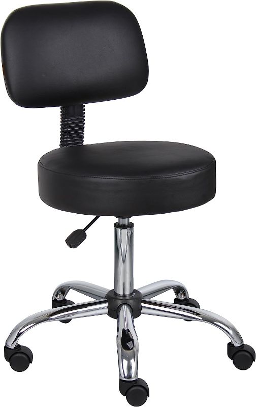 Photo 1 of Boss Office Products Be Well Medical Spa Stool with Back in Vinyl, Black