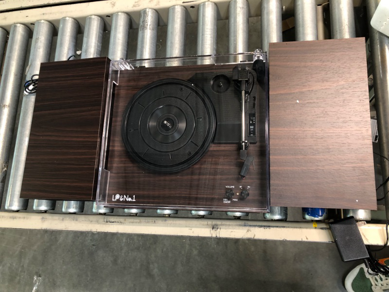Photo 1 of LP&No.1 Vinyl Record Player, Bluetooth Turntable with Dual Stereo Bookshelf External Speakers, Adjustable 3-Speed Belt-Drive Turntable, LP Player with RCA, Auto Stop, Dark Brown
