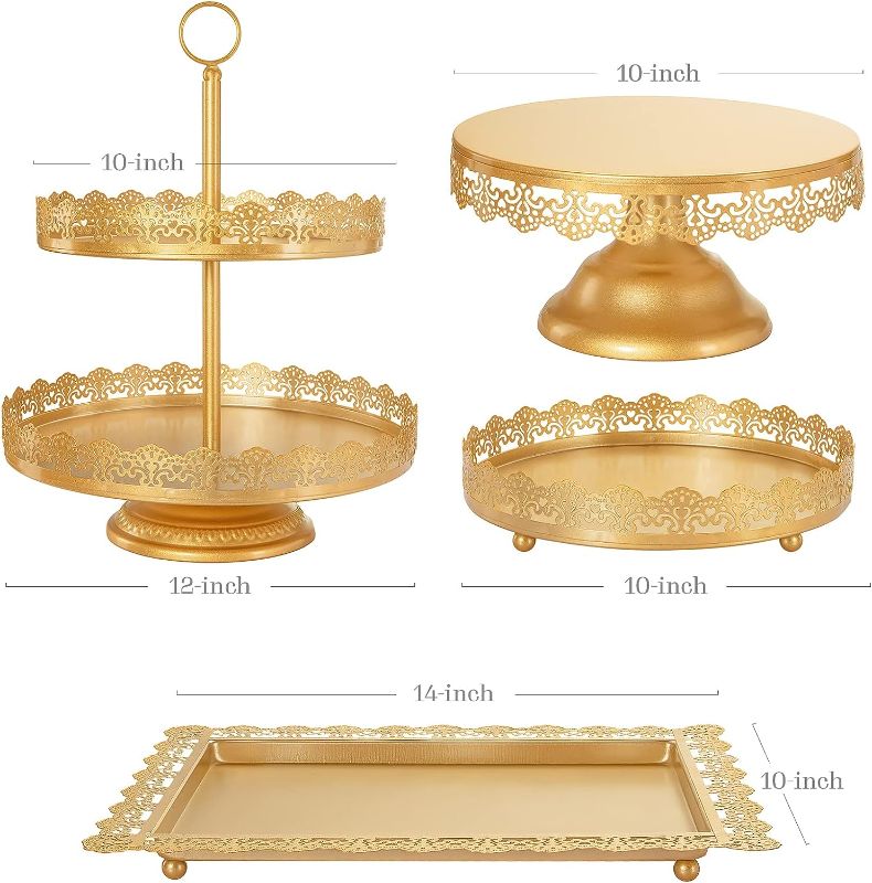 Photo 1 of ALEDO Gold Cake Stand 4 Pcs, Dessert Table Display Set Metal Antique-Inspired with Cake Pop Stand, Cupcake Tower, Treats Candy Station for Wedding Birthday Party Baby Shower Celebration Holiday Décor