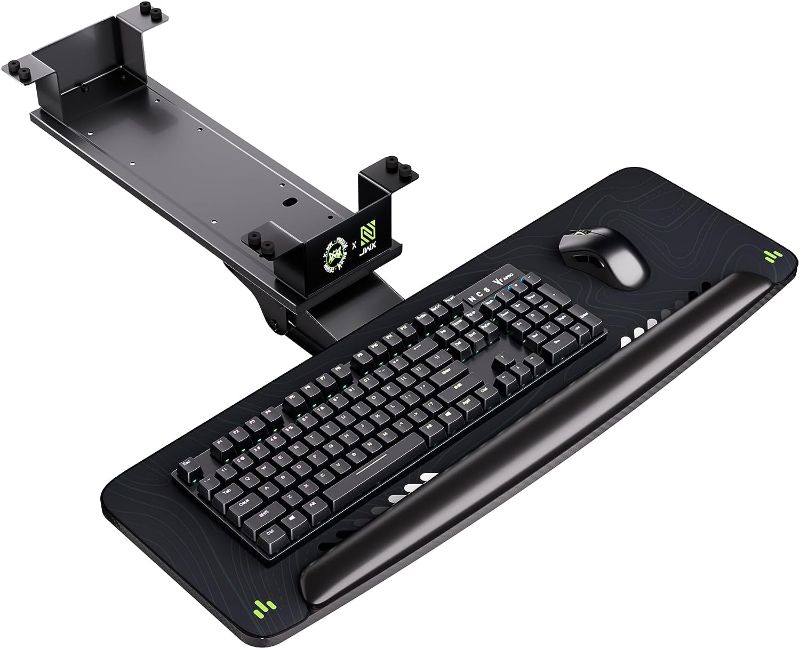 Photo 1 of 

JWX Keyboard Tray Under Desk Slide Out, Large Under Desk Mounted Keyboard Drawer Adjustable Height with Mouse pad & Soft-Touch wristpad for Standing.