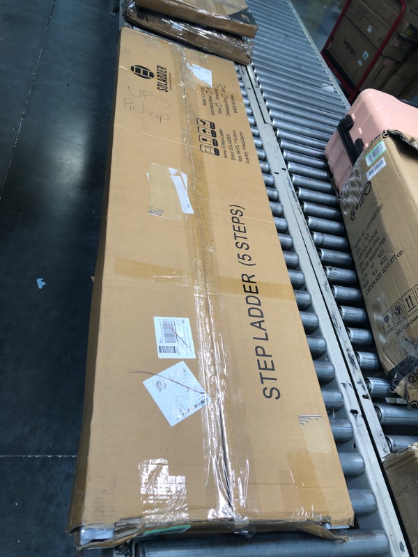 Photo 1 of SOLADDER 5 Step Ladder, Folding Step Stool with Handgrip and Anti-Slip Wide Pedal, Portable Lightweight Aluminum Stepladder for Kitchen, Home, Library, Office (330 lbs Capacity) - Sliver Sliver 5 Step