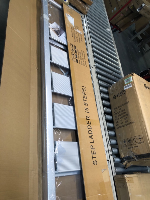 Photo 1 of SOLADDER 5 Step Ladder, Folding Step Stool with Handgrip and Anti-Slip Wide Pedal, Portable Lightweight Aluminum Stepladder for Kitchen, Home, Library, Office (330 lbs Capacity) - Sliver Sliver 5 Step