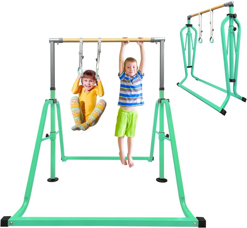 Photo 1 of GLANT Gymnastics Bar for Kids with Rings Set, 7 Heights Adjustable Easy Folding Gymnastic Training Bar Kids Monkey Horizontal Bars - Max Load