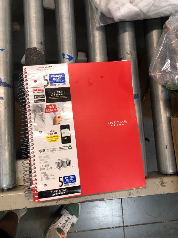 Photo 3 of Five Star Spiral Notebook + Study App, 5 Subject, College Ruled Paper, Fights Ink Bleed, Water Resistant Cover, 8-1/2" x 11", 200 Sheets, Red (72077)