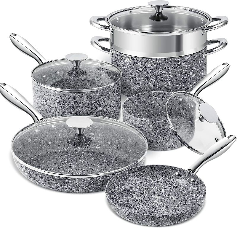 Photo 1 of ***PIECES ARE MISSING*** MICHELANGELO Pots and Pans Set 15 Piece, Ultra Nonstick Kitchen Cookware Sets with Stone-Derived Coating, Stone Cookware Set 