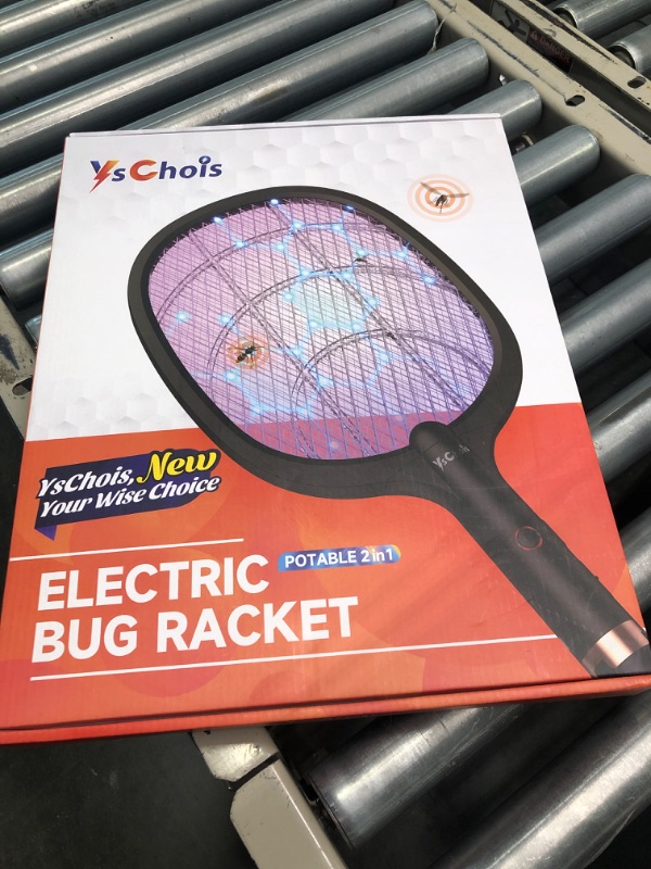 Photo 2 of YsChois Electric Fly Swatter Racket, Rechargeable Fly Zapper - 4000 Volt, Exclusive 2-in-1 Bug Zapper Racket - USB Charging, 1800mAh Li-Battery, Indoor & Outdoor Use, White