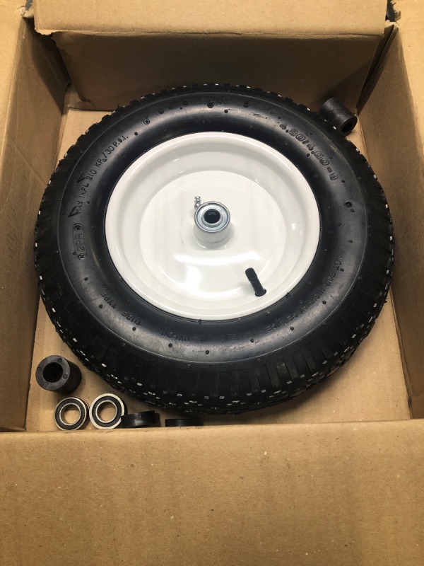 Photo 3 of 4.80/4.00-8" Pneumatic Wheelbarrow Wheel and Tires with 2" Center Hub and 5/8" Bearings, 4.80 4.00-8 Tire and Wheels for Wheelbarrow and Yard Cart Garden Wagon (1-Pack) 1 White