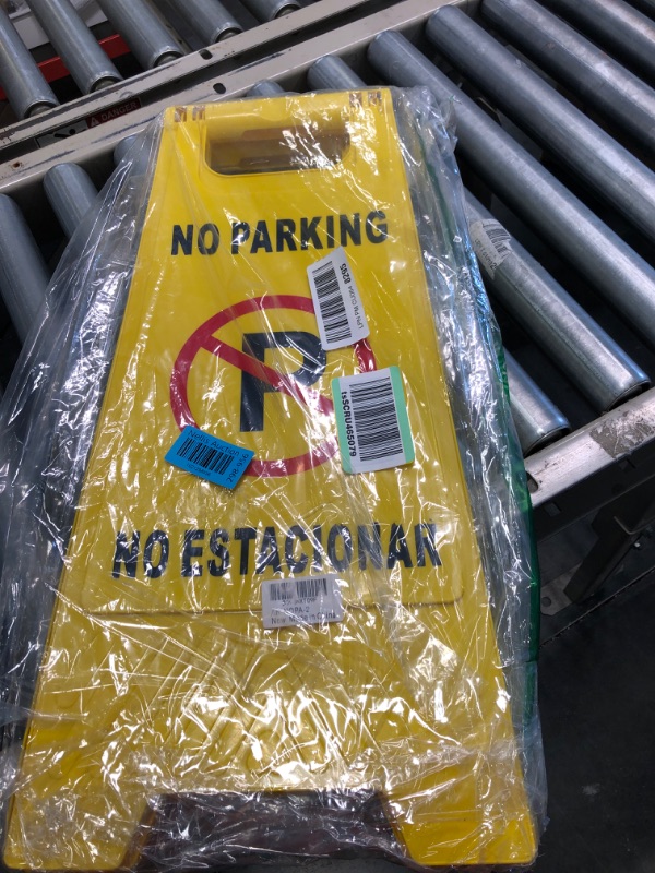 Photo 2 of ANZEKE Two-Sided Fold-Out No Parking Signs, 2Pack Yellow Portable Outdoor Folding Floor Sign, Bilingual Self Standing & Easy to Read Plastic Board for Restaurants and Businesses