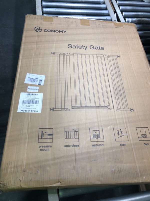 Photo 1 of COMOMY 36" Extra Tall Baby Gate for Stairs Doorways, Fits Openings 29.5" to 48.8" Wide, Auto Close Extra Wide Dog Gate for House, Pressure Mounted Easy Walk Through Pet Gate with Door, Black