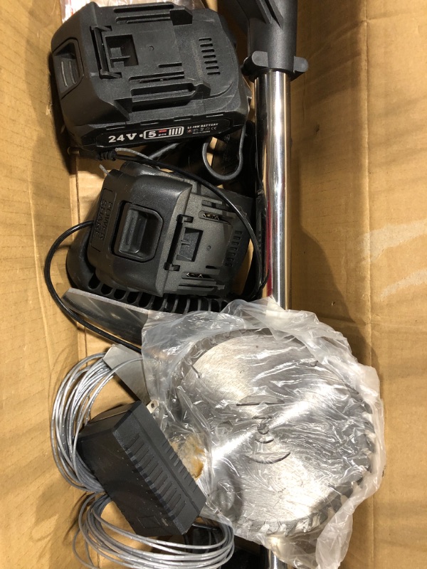 Photo 1 of Cordless Weed Wacker/Eater, String Trimmer Battery Powered, with 2 PCS 2.0Ah Batteries and 3Types Blades, for Lawn, Yard and Bush Trimming (Black)
