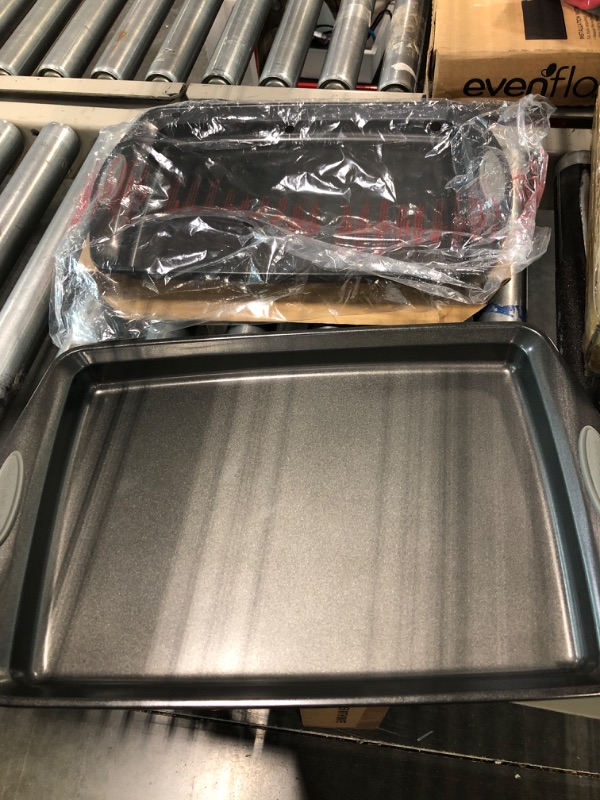 Photo 1 of 2-Piece Gray Bakeware Nonstick Cookie Pan Set with Sea Salt Gray Silicone Grips