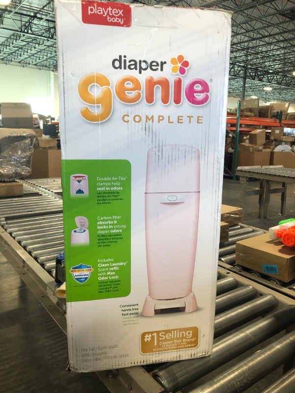 Photo 2 of Diaper Genie Complete Diaper Pail (Pink) with Antimicrobial Odor Control | Includes 1 Diaper Trash Can, 1 Refill Bags, 1 Carbon Filter Pink Pail + 1 Refill