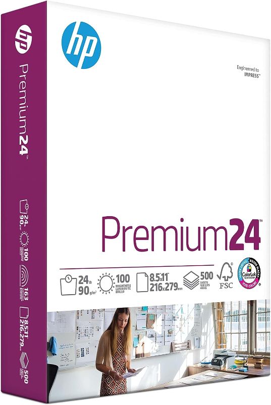 Photo 1 of HP Printer Paper | 8.5 x 11 Paper | Premium 24 lb | 1 Ream - 500 Sheets | 100 Bright | Made in USA - FSC Certified | 112400R 1 Ream | 500 Sheets Premium24