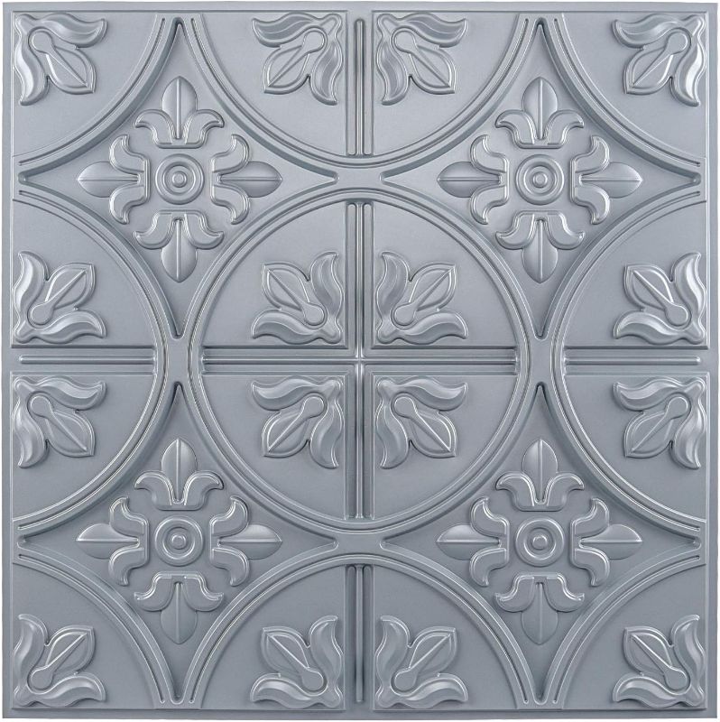 Photo 1 of Art3d Drop Ceiling Tiles 2x2, Glue-up Ceiling Panel, Fancy Classic Style in Gray
