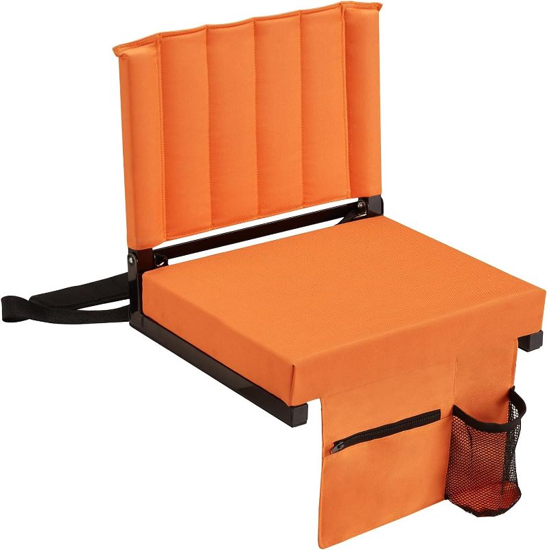 Photo 1 of Besunbar Stadium Seat for Bleachers with Back Support and Wide Padded Cushion, Portable Bleacher Seat w/2 Bleacher Hooks, Shoulder Strap, Carrying Handle & Cup Holder
