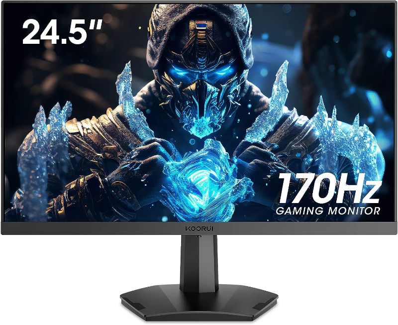 Photo 1 of KOORUI 24.5 Inch FHD Gaming Monitor, Computer Monitors Full HD (1920 x 1080), VA, 1ms, FreeSync & G-Sync Compatible, 2X HDMI(144Hz) & DisplayPort(170Hz), sRGB 99%, VESA, Tilt Adjustable, Eye Care
