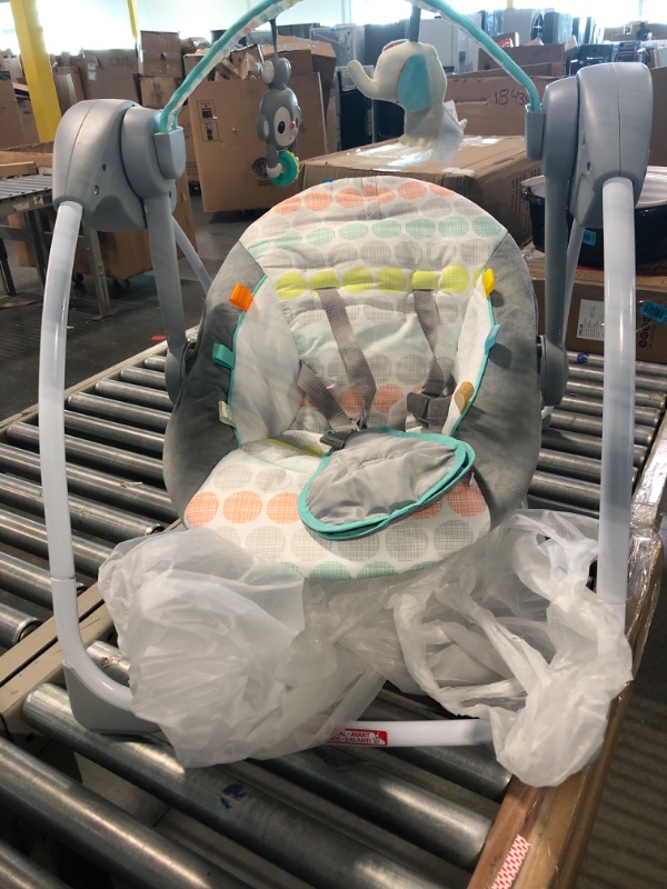 Photo 2 of Bright Starts Portable Automatic 6-Speed Baby Swing with Adaptable Speed, Taggies, Music, Removable -Toy Bar, 0-9 Months 6-20 lbs (Whimsical Wild)