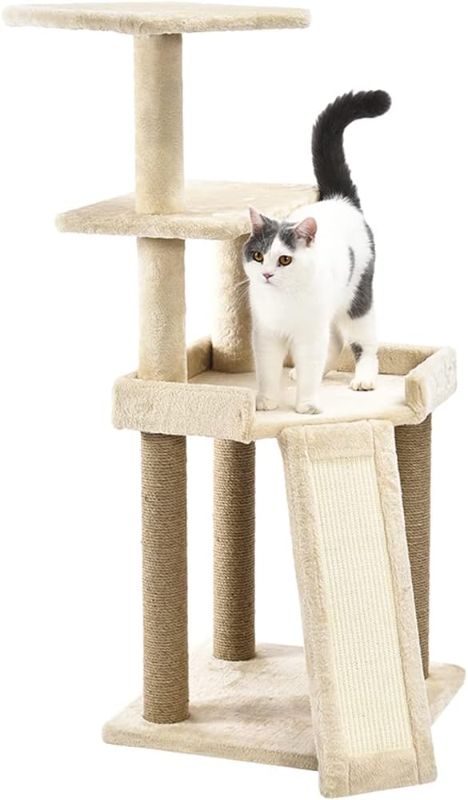 Photo 1 of Amazon Basics Medium Platform Cat Tree Tower With Scratching Post And Ramp - 25 x 22 x 26 Inches, Beige
