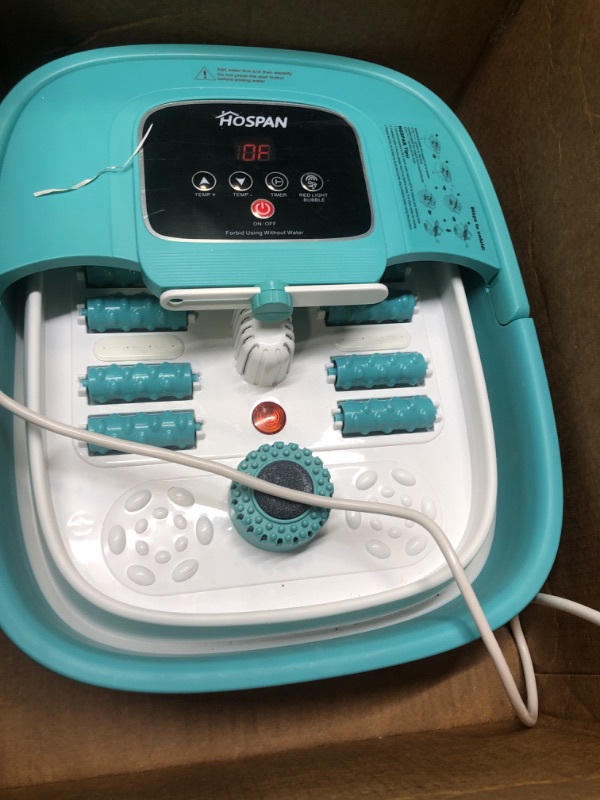 Photo 3 of HOSPAN Collapsible Foot Spa with Heat, Bubble, Red Light, and Temperature Control, Foot Bath Massager with 8 Shiatsu Massage Rollers, Pedicure Foot Spa for Relaxation and Stress Relief - FS01A Sky Blue