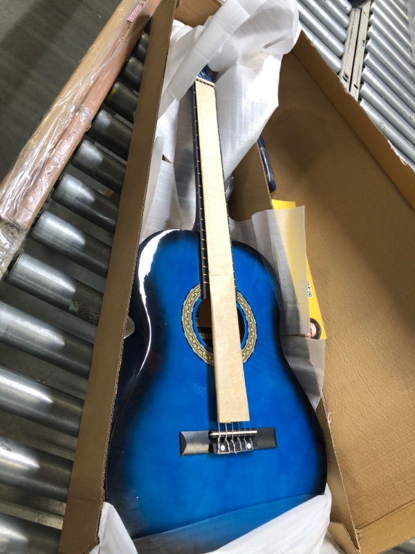 Photo 3 of Beginner 36” Classical Acoustic Guitar - 3/4 Junior Size 6 String Linden Wood Guitar w/ Gig Bag, Tuner, Nylon Strings, Picks, Strap, For Beginners, Adults - Pyle PGACLS82BLU (Blue Burst) Blue Fade Blue Fade Guitar