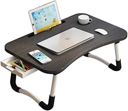 Photo 1 of Lap Desk with Storage Drawer, Cup and Phone Holder, Laptop Bed Tray Table, 23.6" Foldable Laptop Desk, Laptop Stand for Working, Writing, Gaming and Drawing (23", Black)
