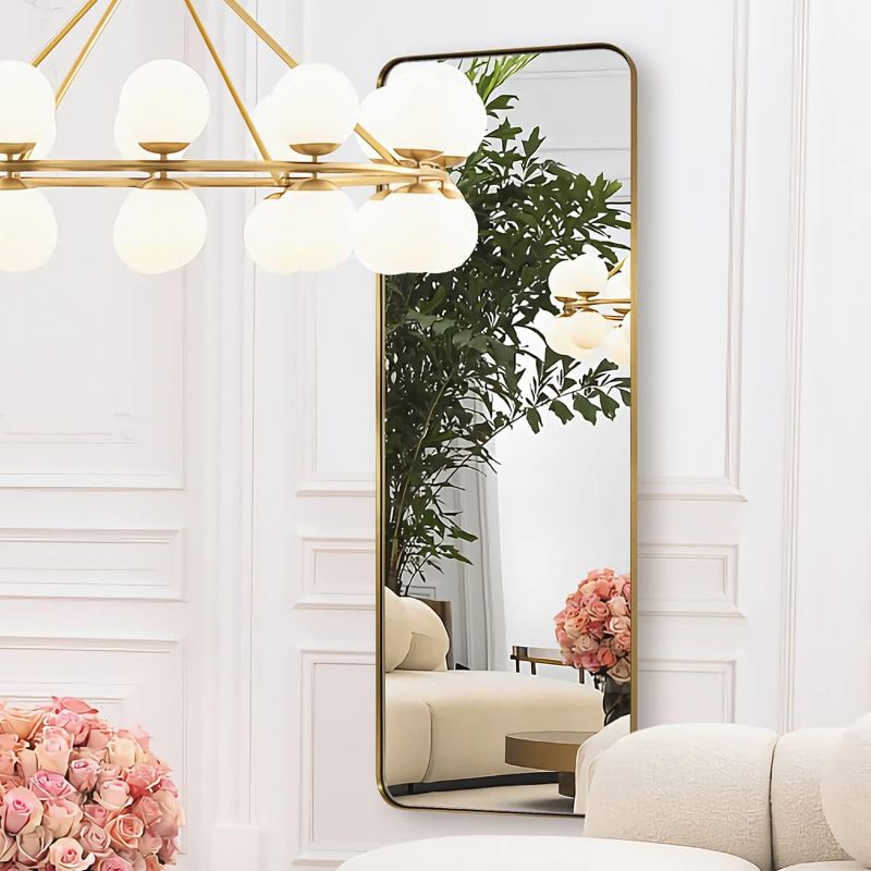 Photo 1 of ANDY STAR 18" x 48" Full Length Wall Mirror, Large Brushed Gold Mirror for Bathroom, Rounded Corner Rectangle Body Mirror for Floor and Leaning Gold 18" x 48"