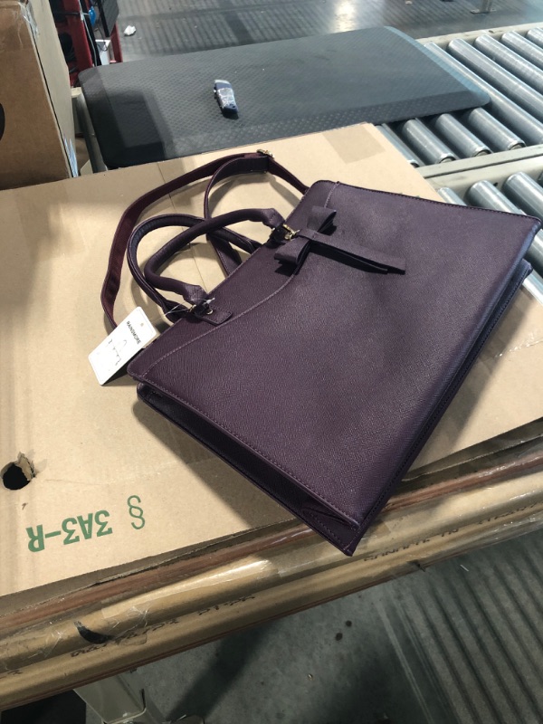 Photo 1 of Laptop Bag for Women 15.6 Inch PU Leather Tote Bag Professional Business Office Work Bag Waterproof Briefcase Computer Tote Bag Large Capacity Lightweight Handbag Shoulder Bag, Dark Purple
