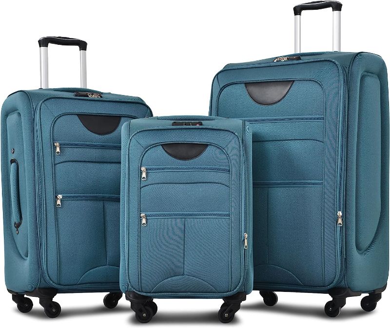 Photo 1 of Merax Softside Luggage Set Softshell Lightweight 3 Piece Spinner Suitcase 22" 26" 30" (New Green)
