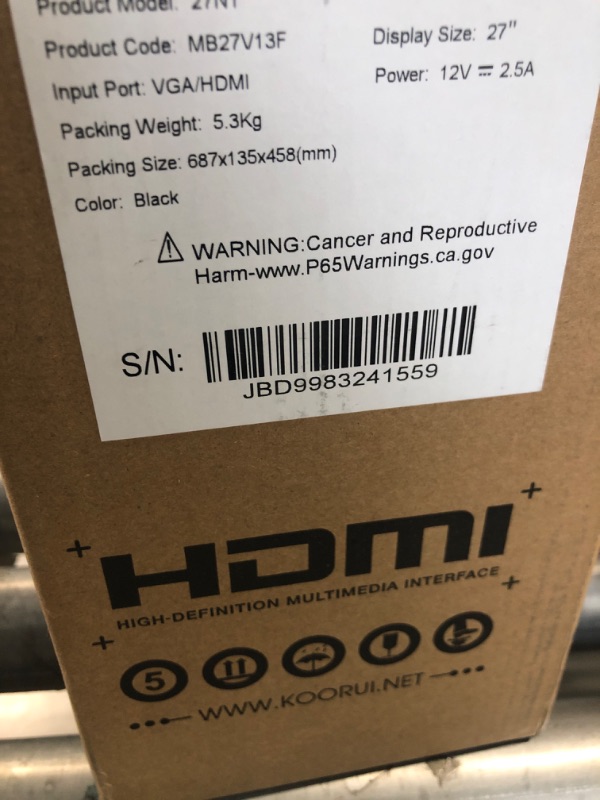 Photo 1 of KOORUI 27 Inch FHD Monitor, Computer Monitors Full HD(1920 x 1080p) IPS Display 75Hz, HDMI, VGA, 5ms Response Time, 75 x 75 mm VESA Mountable, Frameless 27" 75Hz IPS