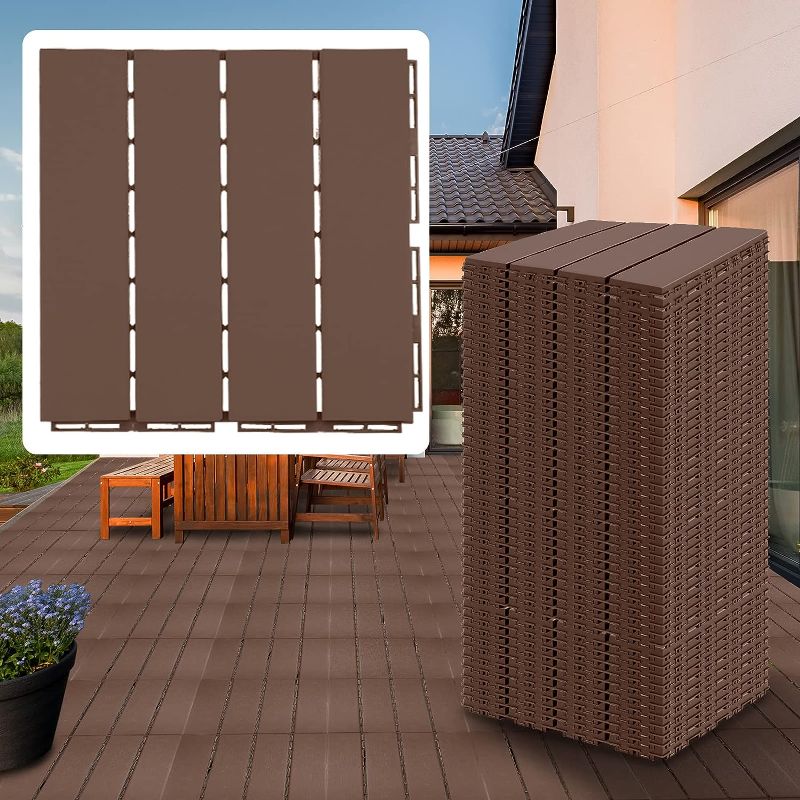 Photo 1 of 60 Pieces Patio Interlocking Deck Tiles Plastic Waterproof Outdoor Flooring Dark Gray Square Composite Decking Boards for Balcony Porch Poolside Backyard, 12 x 12 x 0.8 Inch