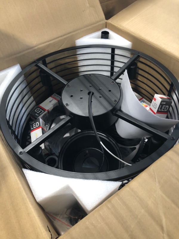 Photo 2 of ***MISSING RECEIVER*** Dannilong Ceiling Fans with Lights - Modern Enclosed Ceiling Fan Indoor with Remote Control, Black Caged Industrial Ceiling Fan Light Kit for Living Room, Bedroom, Kitchen (Stripped)