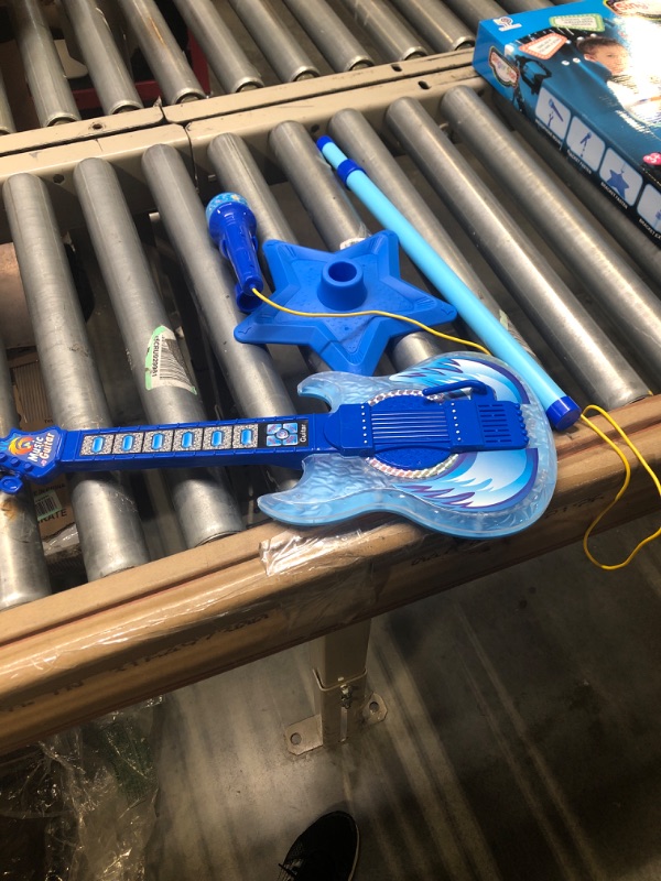 Photo 1 of TAKIHON Guitar and Microphone Set for Kids,Guitar Toys with Music&Colorful Light,Adjustable Height Microphone with Stand,Karaoke Toys Gift for Boy,Girls,Toddlers(Blue)