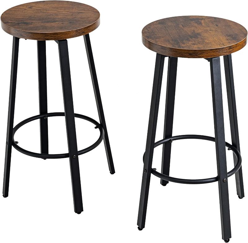Photo 1 of  US Bar Stools for Kitchen Island, Counter Height Swivel Barstools Set of 2, Farmhouse Wooden Chairs with Footrests & Anti-slip Foot Pads, Heavy Duty Iron Frame, Durable & Sturdy, Vintage (Brown

