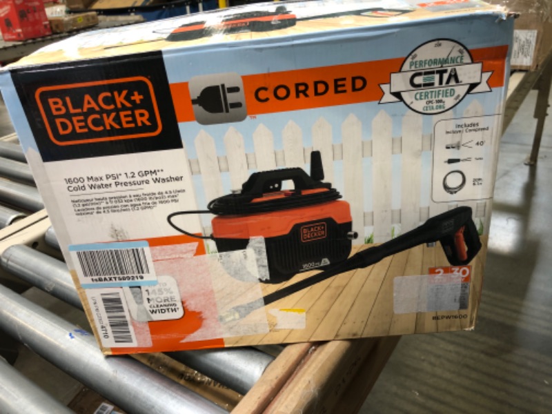 Photo 2 of BLACK+DECKER Electric Cold Water Pressure Washer, 1,600 MAX PSI, 1.2 GPM (BEPW1600)