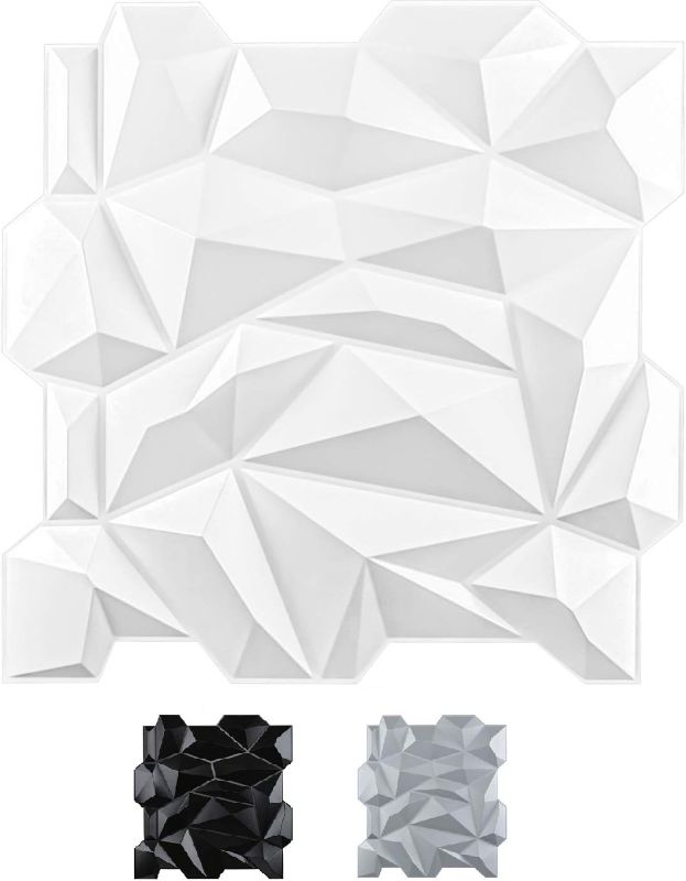 Photo 1 of Art3d PVC 3D Diamond Wall Panel Jagged Matching-Matt White, for Residential and Commercial Interior Decor
