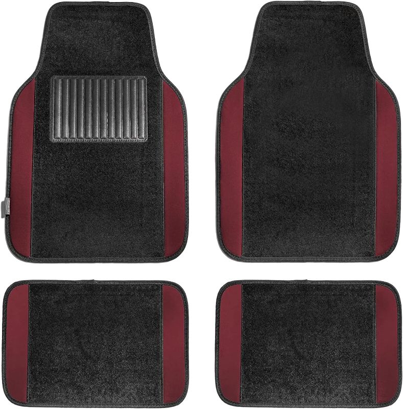 Photo 1 of FH Group F14407BURGUNDY Universal Fit Premium Carpet Burgundy Automotive Floor Mats fits most Cars, SUVs, and Trucks with Driver Heel Pad, Full Set