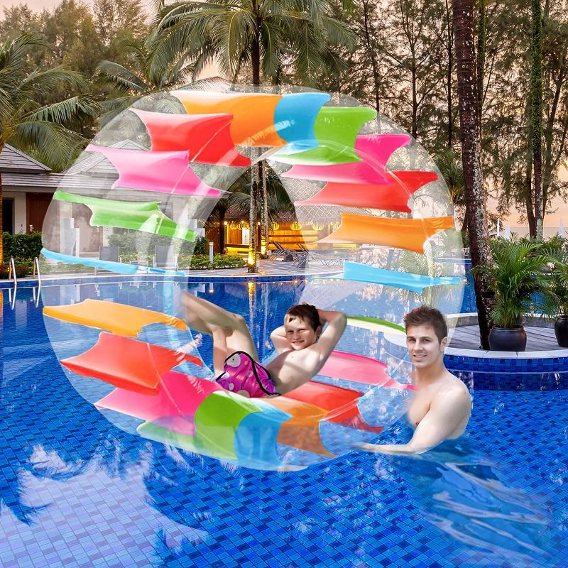 Photo 1 of Kids Inflatable Water Wheel Roller - Extra Large 63 Inches Diameter, Pool Floats Toys for Children, Fun Floaties for Swimming Pool, Beach, Lawn, Summer Outdoors Family Parties, with Repair Kits
