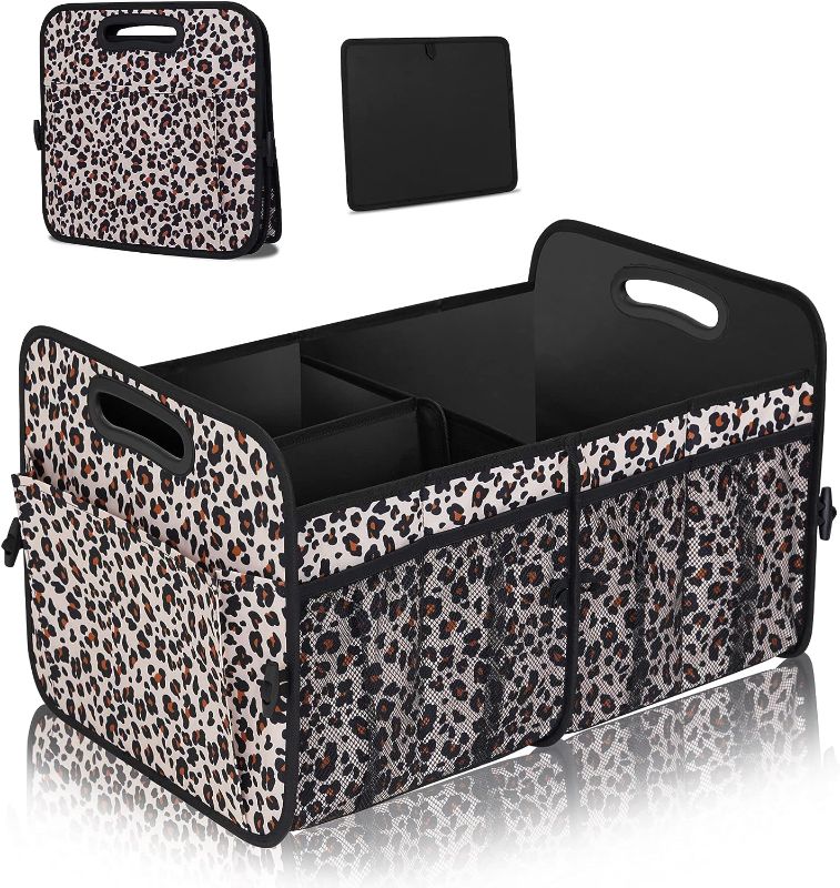 Photo 1 of Femuar Car Trunk Organizer,Car Storage Organizer with 72L Large Capacity Waterproof Collapsible and 11 Pockets,Trunk Organizer for Car Suv/Jeep/Sedan, Large Size,Leopard Print
