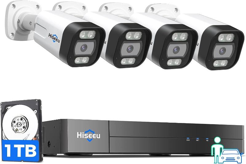 Photo 1 of [Spotlight+2 Way Audio] Hiseeu 4K PoE Security Camera System,Home Surveillance Kits w/4Pcs 5MP IP Security Camera Outdoor&Indoor,Extendable to 16 CH,Waterproof,Human/Vehicle Detect,1TB HDD,7/24 Record
