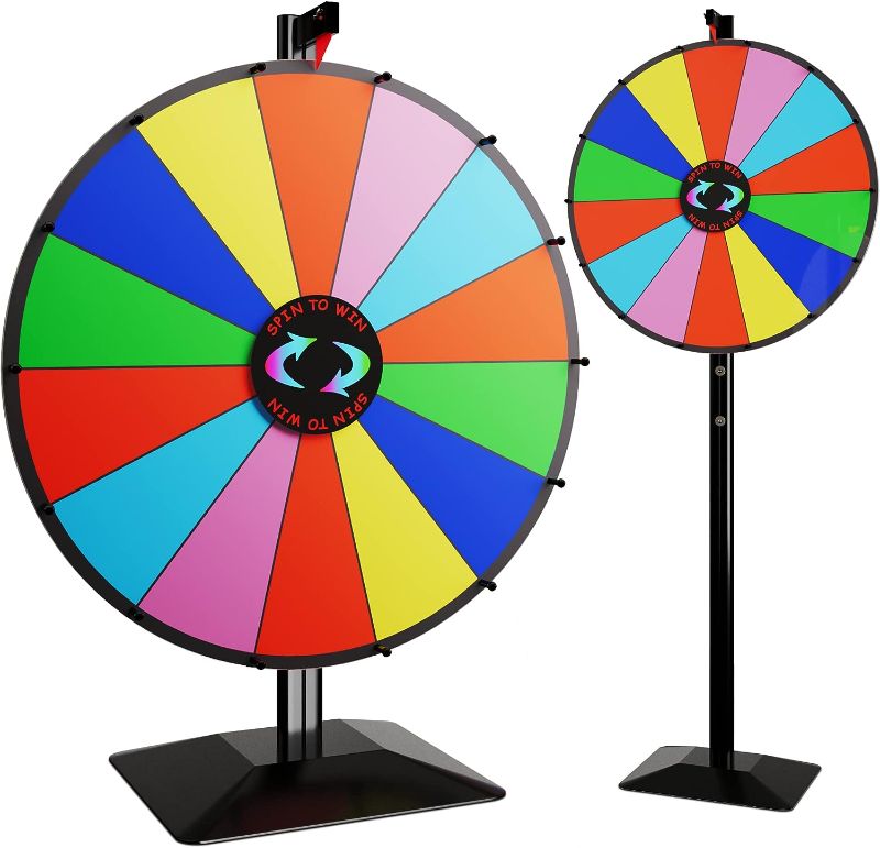Photo 1 of 24 Inch Dual Use Spinning Prize Wheel 14 Slots Color Tabletop and Floor Roulette Wheel of Fortune, Spin The Wheel with Dry Erase Marker and Eraser Win The Fortune Spinner Game for Carnival Trade Show
