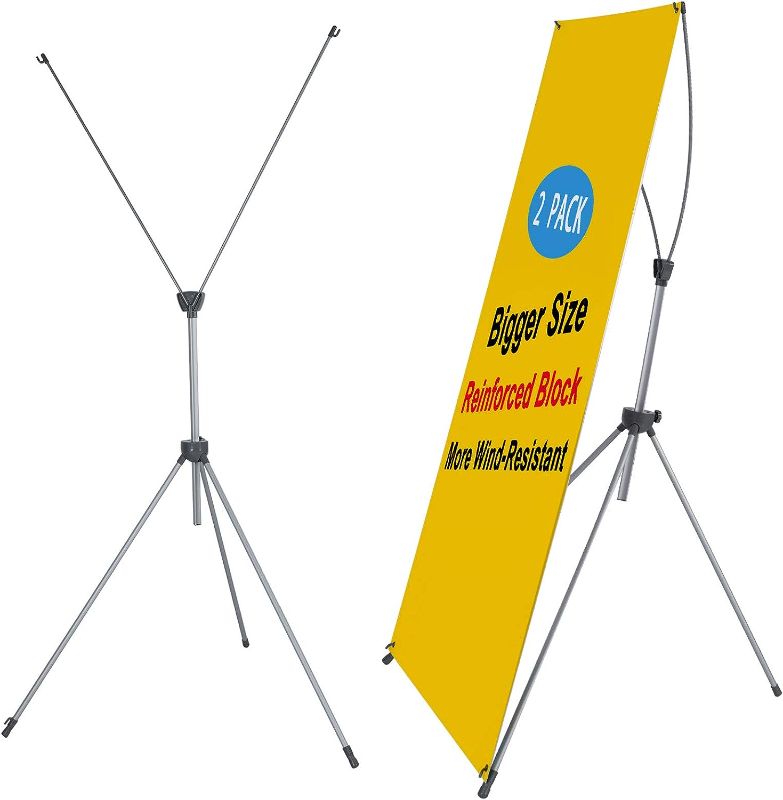 Photo 1 of X Banner Stand, Banners & Signs Customize for Business - 23" X 63" to 32" X 78" Adjustable Banner Holder - Portable Retractable Banner with Bag - Customize Banner for Trade Show & Display, Pack of 2
