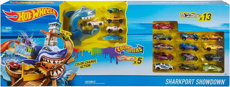 Photo 1 of Hot Wheels Color Shifters Sharkport Showdown Playset with 18 Cars